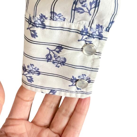 Tommy Hilfiger White Blue Floral Print Pearl Snap Button Up Top Ruffled Size XL - Picture 4 of 8